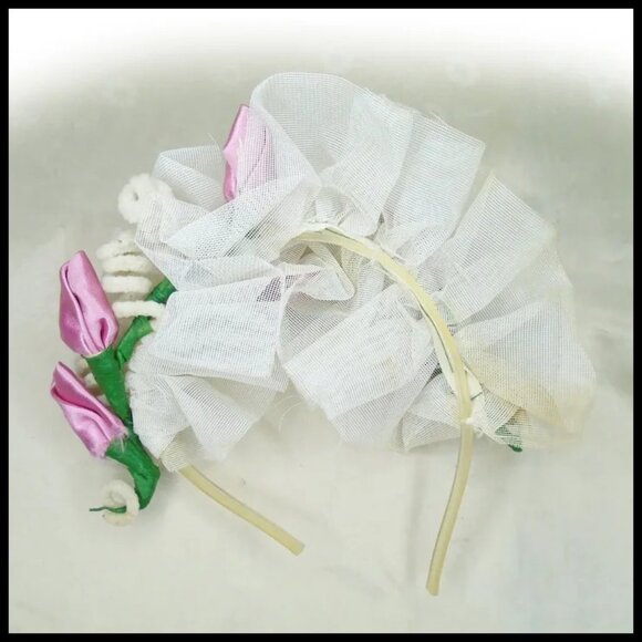VTG 40s Floral Headbands Rosebud Headpieces Retro Bridesmaid 1940s Lot of 2 - Picture 9 of 14
